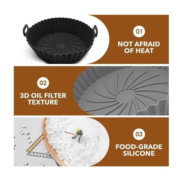 3 Delar Silikonform för Luftfritös, Tillbehör för Luftfritös, Mikrovågsugn - Rund Fällbar Liner.