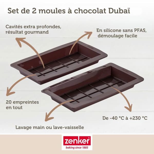 Två formar för chokladplattor från Dubai i silikon Zenker Special Creative
