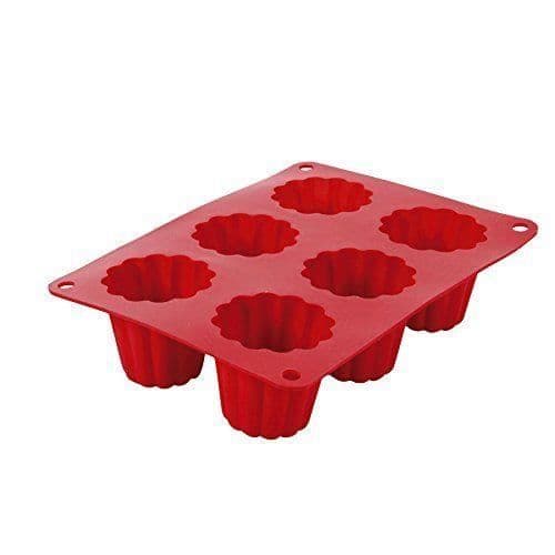 Cannelés Form - Crealys - 513012 - Silikon - Röd - 6 hålrum - 20x15x5cm