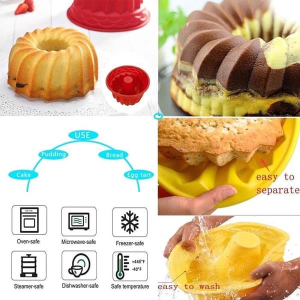 Piqiuqiu - a - Set med 12 mini återanvändbara silikonkouglofformar för kakor, desserter, choklad, pudding, gelé