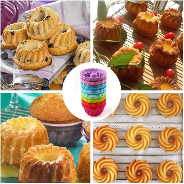 Piqiuqiu - a - Set med 12 mini återanvändbara silikonkouglofformar för kakor, desserter, choklad, pudding, gelé