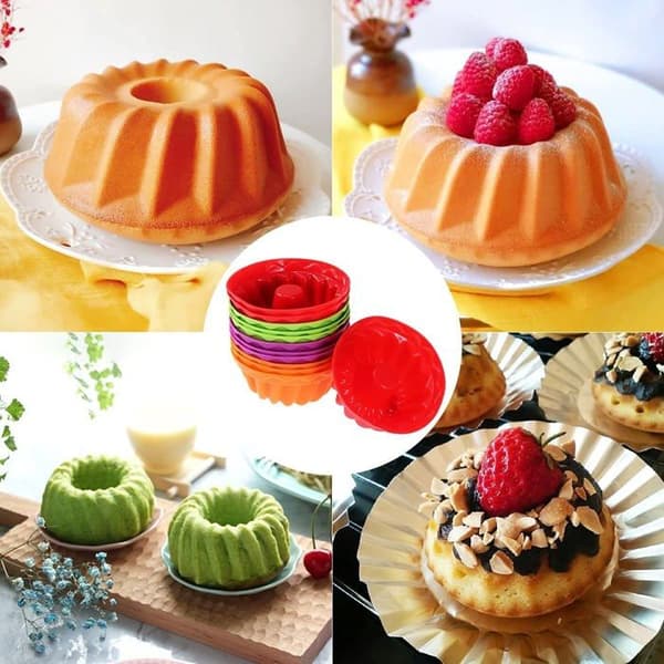 Piqiuqiu - a - Set med 12 mini återanvändbara silikonkouglofformar för kakor, desserter, choklad, pudding, gelé