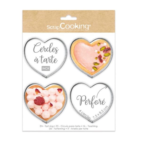 Tartcirklar - SCRAPCOOKING - Hjärta - 7,5 x 8,5 cm - Inox - 4 st