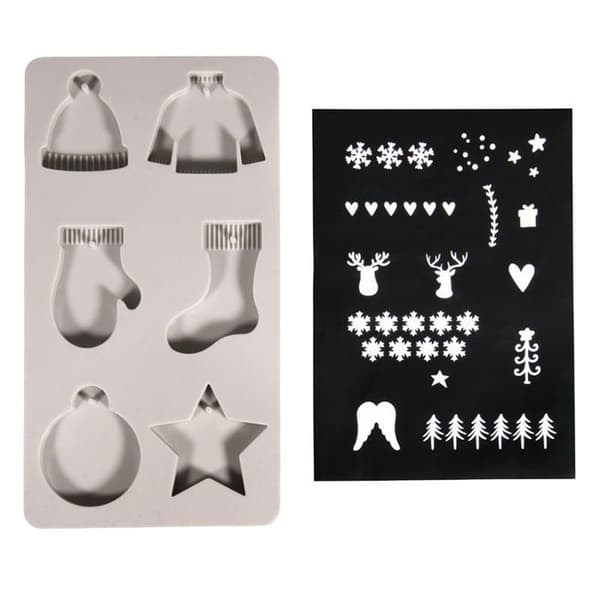 Silikonform 6 julformer + A5 stencil