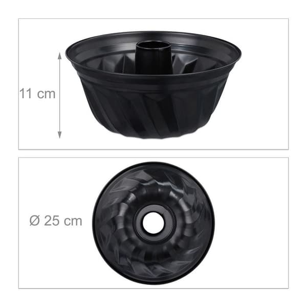 Relaxdays Savarin kakform Kouglof, Ø 25 cm, kolstål, non-stick, professionell värmebeständig, svart