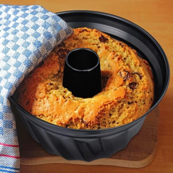 Relaxdays Savarin kakform Kouglof, Ø 25 cm, kolstål, non-stick, professionell värmebeständig, svart