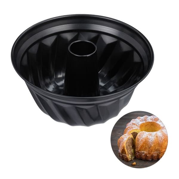 Relaxdays Savarin kakform Kouglof, Ø 25 cm, kolstål, non-stick, professionell värmebeständig, svart