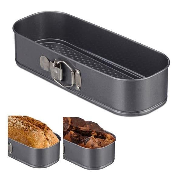 Relaxdays Fällbar rektangulär form, rektangulär bakform, avtagbar, non-stick, 31 x 12 cm, antracit