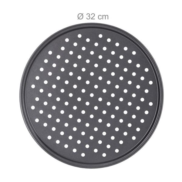 Relaxdays Pizzaplatta, set om 5, rund, perforerad, non-stick, flammkaka, i stål, form, ∅ 32 cm, antracit