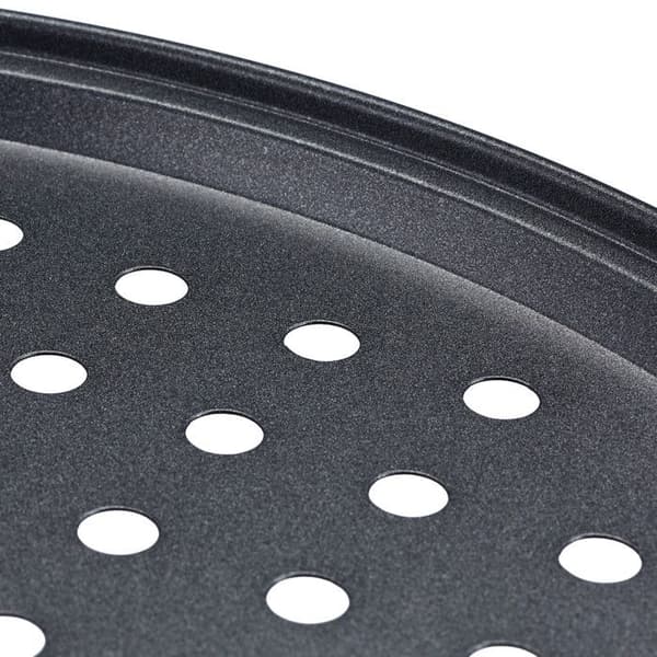 Relaxdays Pizzaplatta, set om 5, rund, perforerad, non-stick, flammkaka, i stål, form, ∅ 32 cm, antracit