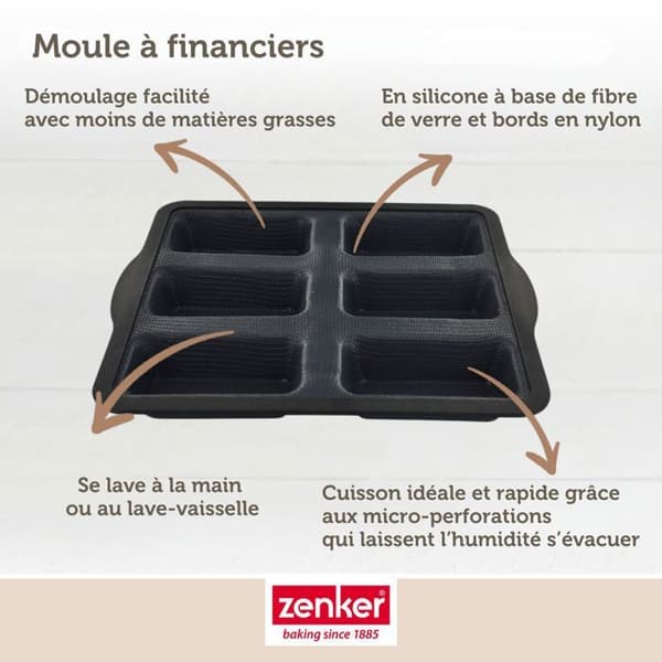 Moule à financiers - Zenker - 685535 - Silicone fibre de verre - 24 cm - Noir