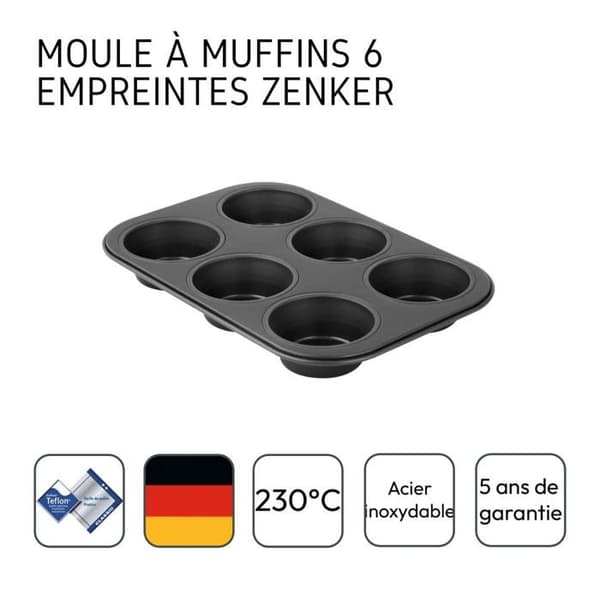 Muffinsform - Zenker - Svart metallisk - 6 fack - Rostfritt stål - Non-stick