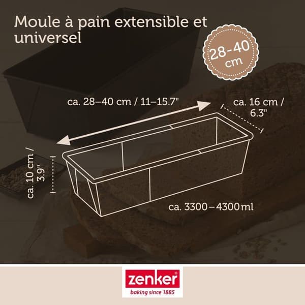 Utdragbar kakform - Zenker - 28 till 40 cm - Rostfritt stål - Non-stick Teflon - Metallic svart
