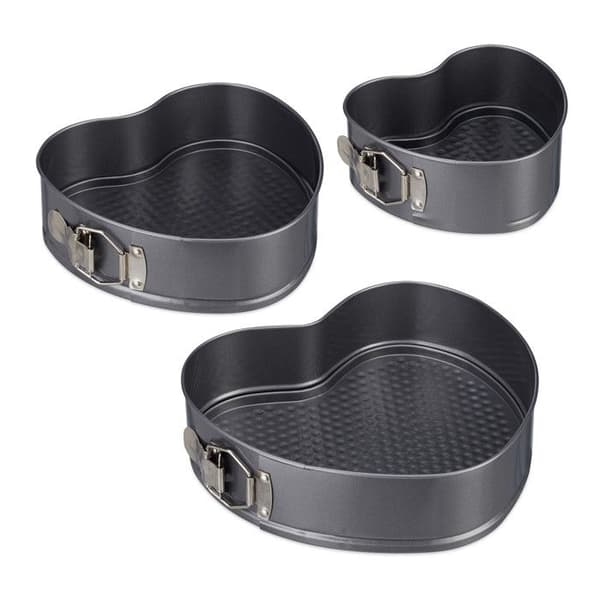 Relaxdays Justerbar hjärtformad tårta med avtagbar botten, non-stick, set med 3, stål, grå