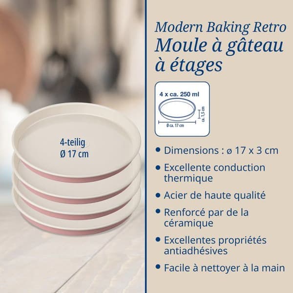Tårtm önster - DR. OETKER - 4654 - Set av 4 - Stål - Diameter 17 cm - Rosa-kräm