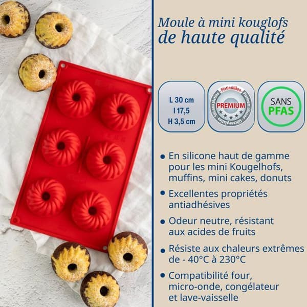 Silikonform - Dr Oetker - 6 mini Kougelhopfs - Nonstick - Värmeresistent - Röd