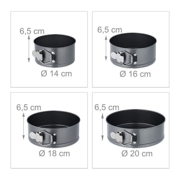 Relaxdays Lot med bakformar med gångjärn, 8 formar, diameter: 14/16/18/20/22/24/26/28 cm, rostfria, non-stick, antracit.