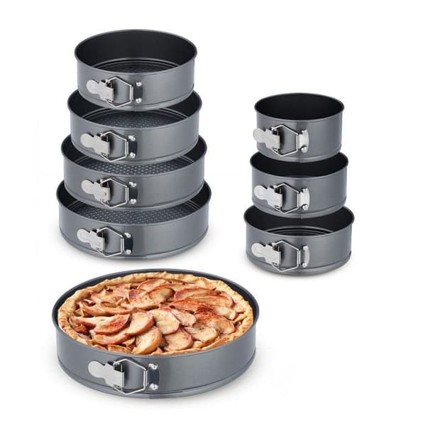 Relaxdays Lot med bakformar med gångjärn, 8 formar, diameter: 14/16/18/20/22/24/26/28 cm, rostfria, non-stick, antracit.