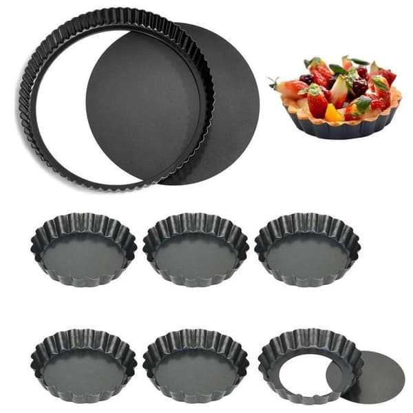 7PCS Tarteletteformar - Quicheform 28 cm, 10 cm - Avtagbar botten - Non-stick beläggning - För kakor, tårtor och quicher