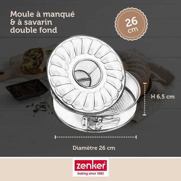 Springform och savarinform - Zenker - 26 cm - Tennpläterat stål - Platt och savarinbas - Lätt att släppa