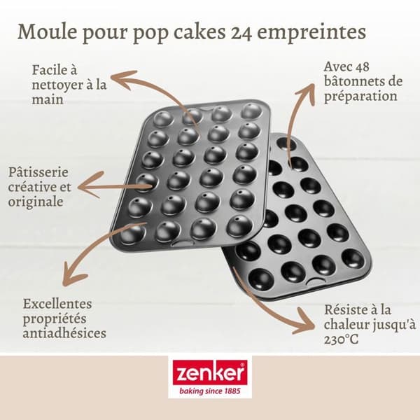 Muffinsformar för Cake-Pop - ZENKER - 7424 - Rostfritt stål - 38,5x26,5x2 cm - 24 stycken