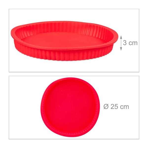 Relaxdays Rund silikonbakform 25 cm med non-stick beläggning, värmebeständig pro paj quiche, röd