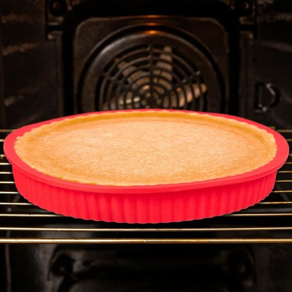 Relaxdays Rund silikonbakform 25 cm med non-stick beläggning, värmebeständig pro paj quiche, röd