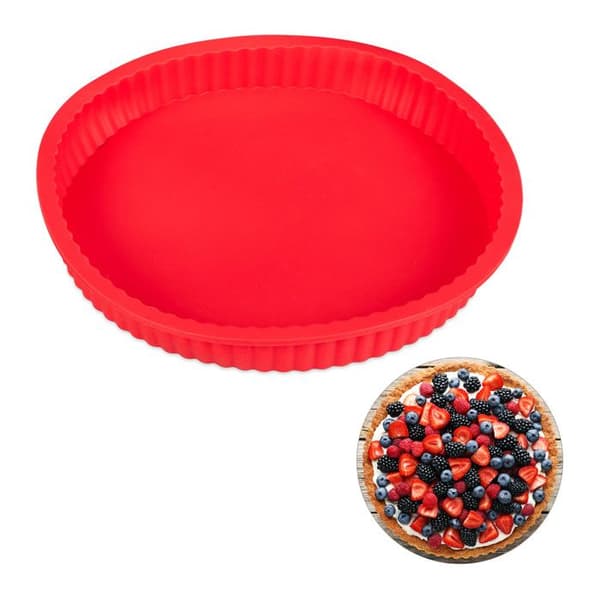Relaxdays Rund silikonbakform 25 cm med non-stick beläggning, värmebeständig pro paj quiche, röd