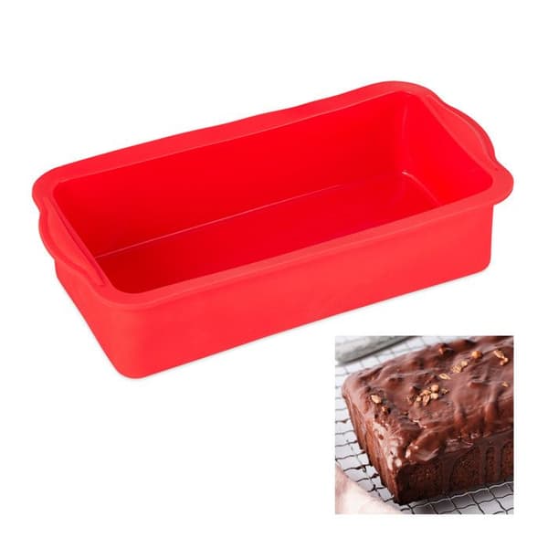 Relaxdays Tårtform rektangulär 28,5 cm, non-stick silikon, professionellt värmebeständig, röd