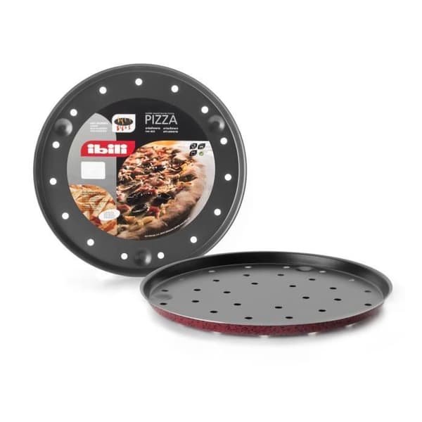 PIZZAFORM 24 cm ALUMINIUN NON-STINK RÖD SPÄCKAD MED SVART PERFORERAD MÖJLIG I DISKMASKIN