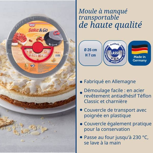 Moule à manqué à charnière 26 cm med transportlock Dr. Oetker Bake and Go