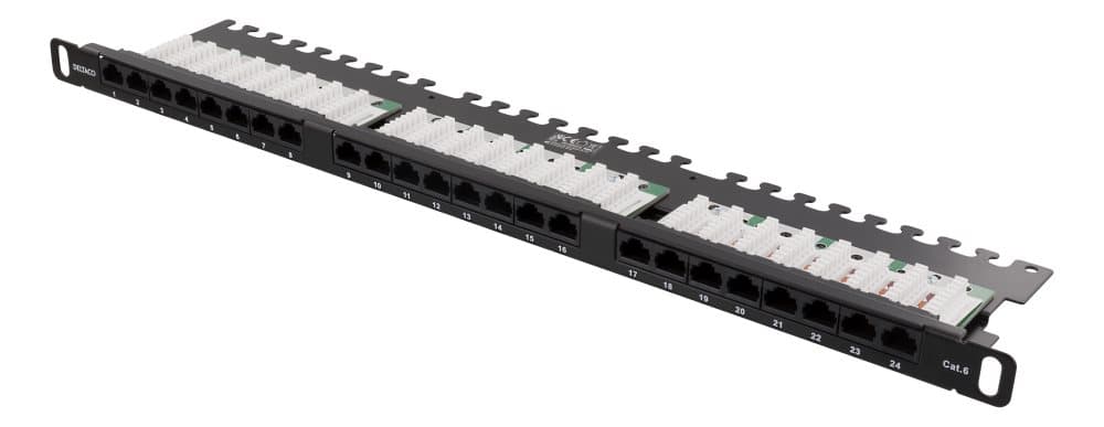 DELTACO UTP Patchpanel 24xRJ45, Cat6, Krone-terminaler, 0,5U, 19"