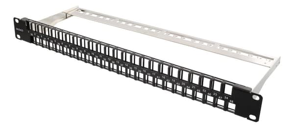 19" Keystone patch panel, 48 ports, 1U, metal, black
