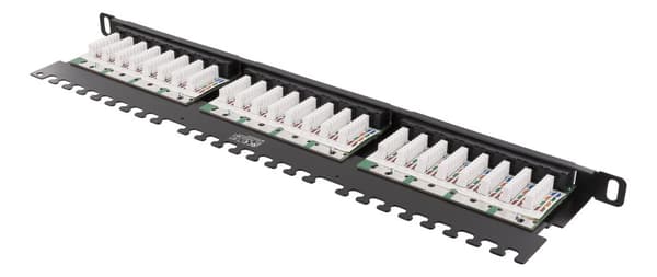 UTP patch panel 24xRJ45 Cat6 0.5U 19" cable support black