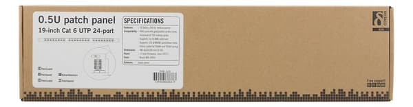 UTP patch panel 24xRJ45 Cat6 0.5U 19" cable support black