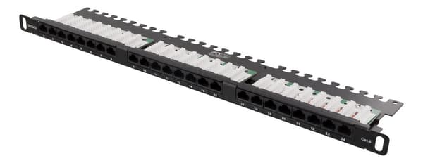 UTP patch panel 24xRJ45 Cat6 0.5U 19" cable support black