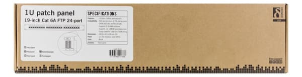 STP patch panel, 24xRJ45, Cat6a, 1U, 19", metal, black