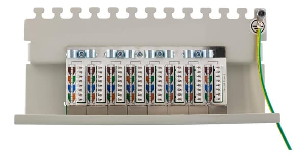 Patch Panel, 8xRJ45, Cat6a, wall-mountable, metal, grey