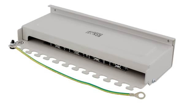 Patch Panel, 8xRJ45, Cat6a, wall-mountable, metal, grey