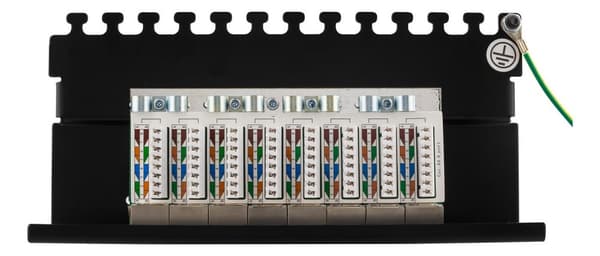 Patch Panel, 8xRJ45, Cat6a, wall-mountable, metal, black