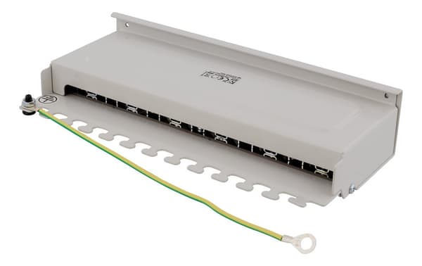 Patch Panel, 12xRJ45, Cat6a, wall-mountable, metal, grey