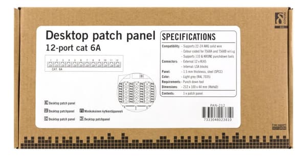 Patch Panel, 12xRJ45, Cat6a, wall-mountable, metal, grey