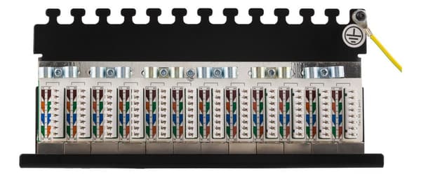 Patch Panel, 12xRJ45, Cat6a, wall-mountable, metal, black