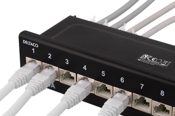 Patch Panel, 12xRJ45, Cat6a, wall-mountable, metal, black