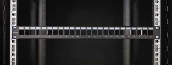 19" Keystone patch panel, 24 ports, 1U, ground cable, metal