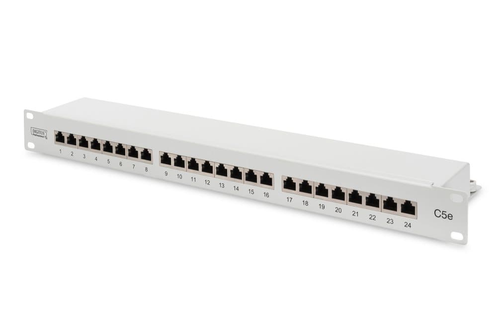 Digitus Patch Panel DN-91524S Vit, 48,2 x 4,4 x 10,9 cm, Kategori: CAT 5e; Portar: 24 x RJ45; Retentionsstyrka: 7,7 kg; Insättningskraft: 30N max