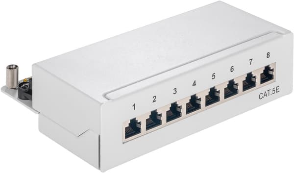 CAT 5e mini/desktop-patch-panel, 8 porte (1 HE) Grå