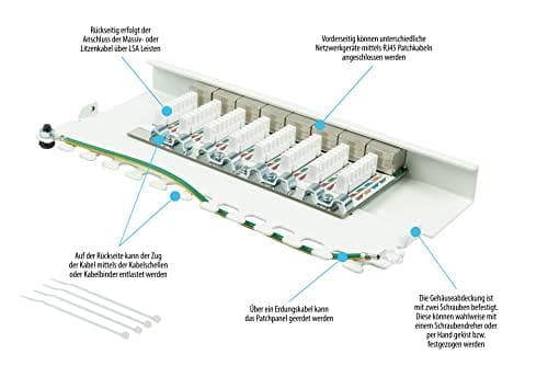 Patch Panel Desktop Cat. 6A, 8-portar, 0,5U, STP-skärmad, verktygsfri öppning, rent vit (RAL9010) (GC-N0119)
