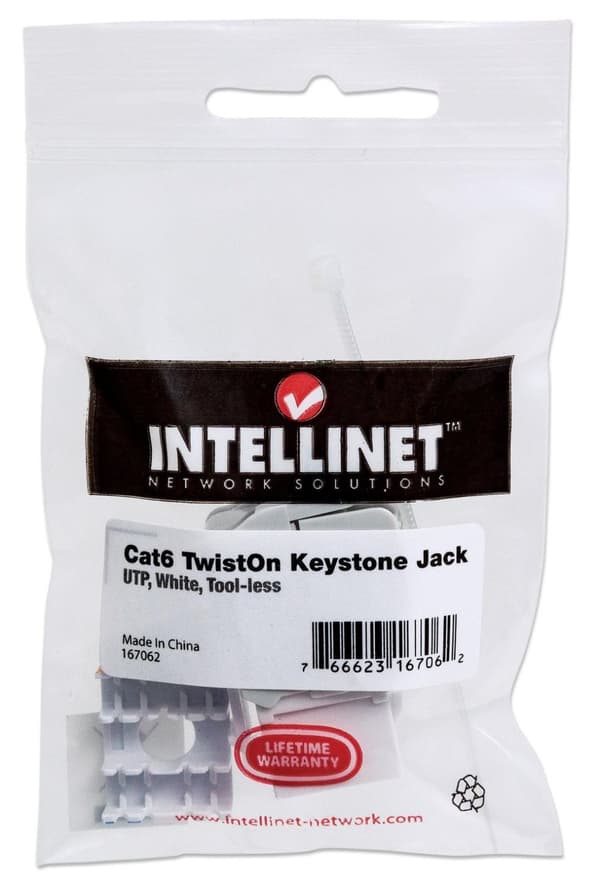 Intellinet Cat6 TwistOn Keystone Jack - Keystone Jack - vit - 1 port (167062)