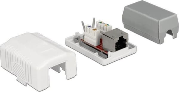 DeLOCK CAT6a Gigabit nätverksutgångsbox/monteringsbox med 1 RJ45-port - skärmad / vit